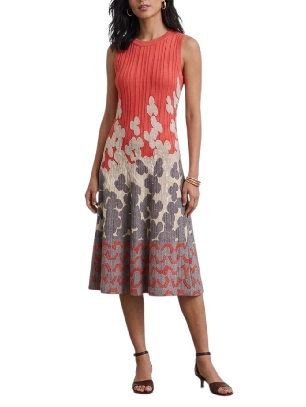 Nic + Zoe Terrace Twirl Sleeveless A-line Knit Jersey Floral Midi Dress Size M